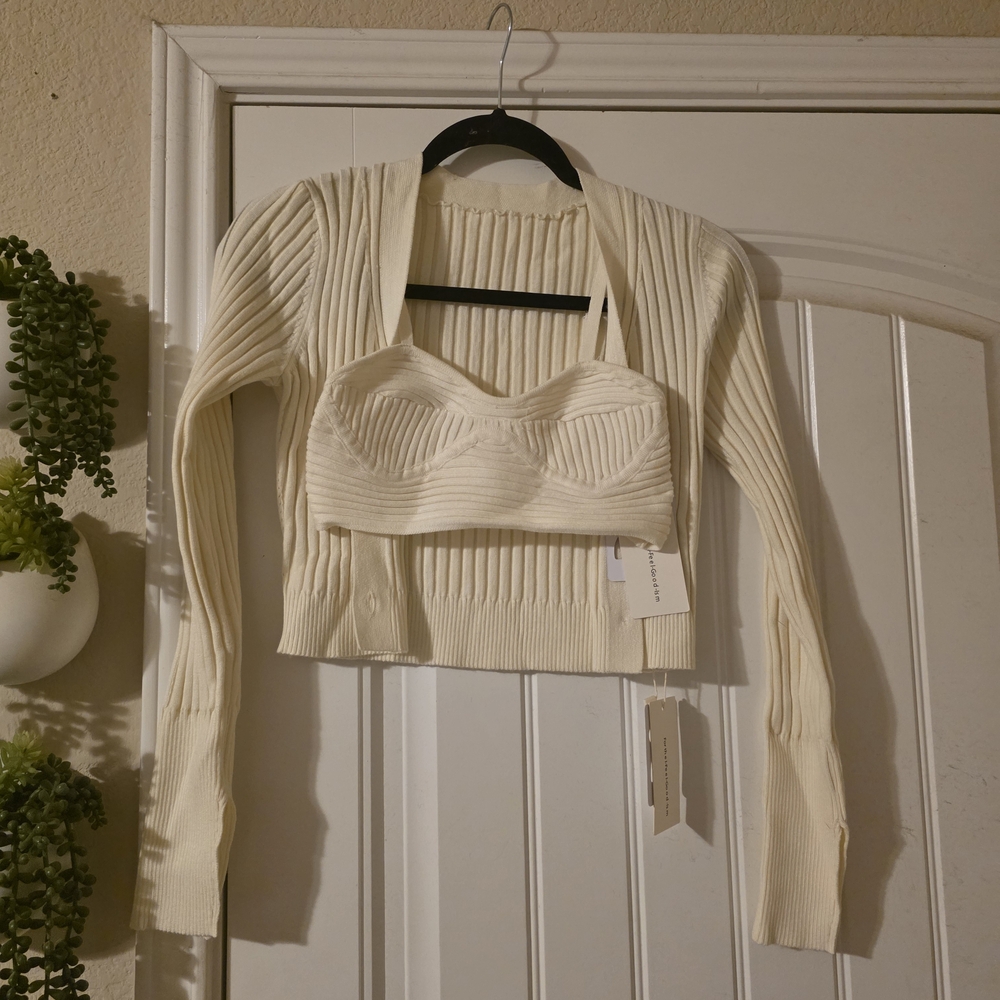 Commense Cream Ribbed Crop Top